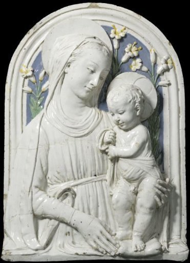 Mary with Child, half-length portrait in a gown