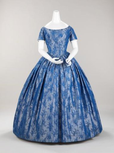 Japon of blue changeant taffeta with woven floral branches