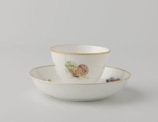 Cup and saucer painted with butterflies and dragonflies