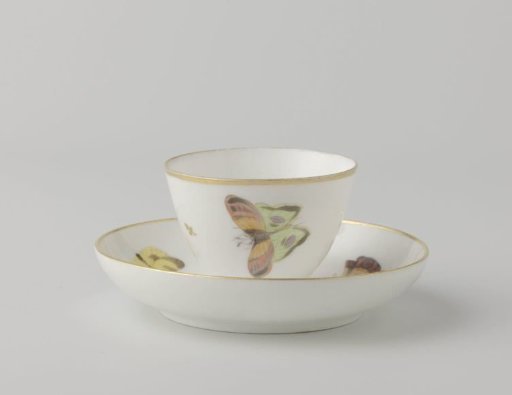 Cup and saucer painted with butterflies and dragonflies