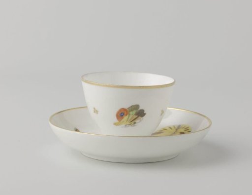 Cup and saucer painted with butterflies and dragonflies