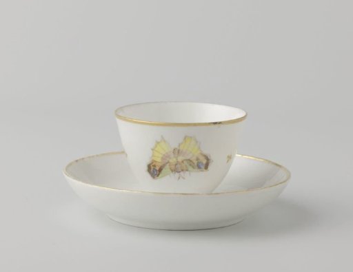 Cup and saucer painted with butterflies and dragonflies