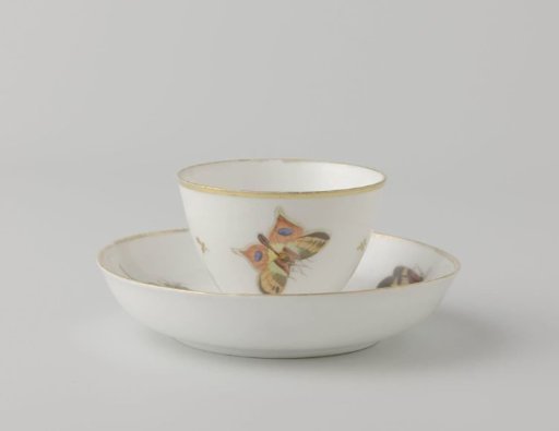 Cup and saucer painted with butterflies and dragonflies