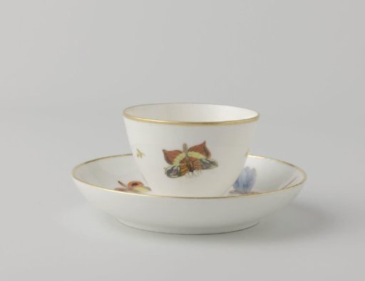 Cup and saucer painted with butterflies and dragonflies