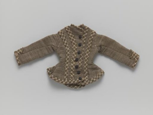 Bodice of beige checkered wool with 7 black buttons
