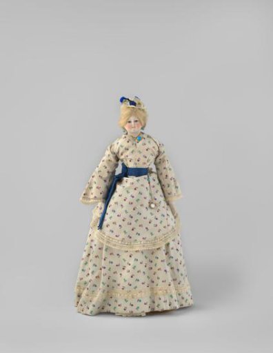 Doll with Head and Arms of Porcelain and with Light Blonde, Styled Real Hair