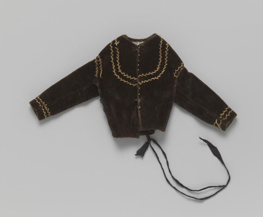 Bodice with long sleeves of brown velvet with light brown embroidery