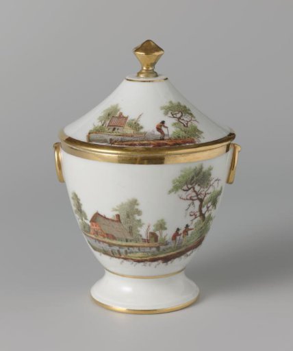 Lid of sugar bowl with a river view