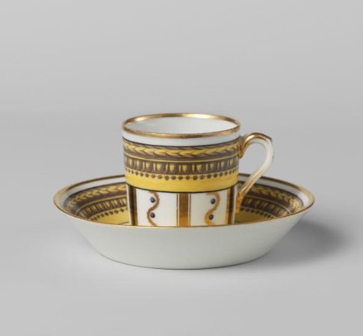 Lid painted with vertical gold and black stripes in six compartments