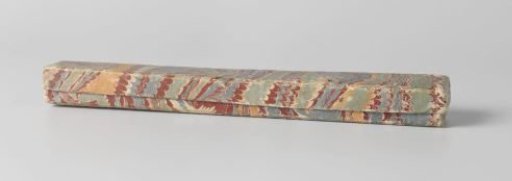 Paper fan box with loose lid, pasted on the outside with multicoloured printed paper