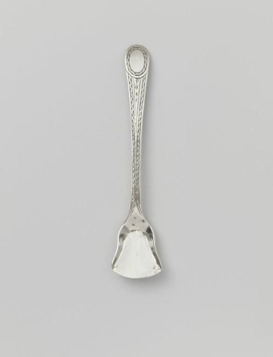 Salt spoon, ladle-shaped with an engraved stem and oval at the tip
