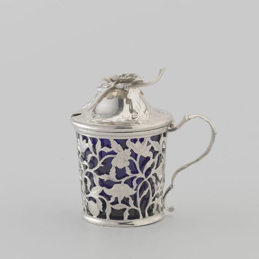 Mustard pot with pierced wall with flower branches