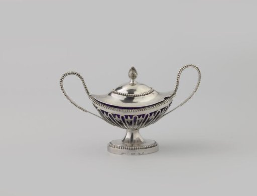 Mustard Pot, Spindle-Shaped, with Openwork Wall and Pearl Borders