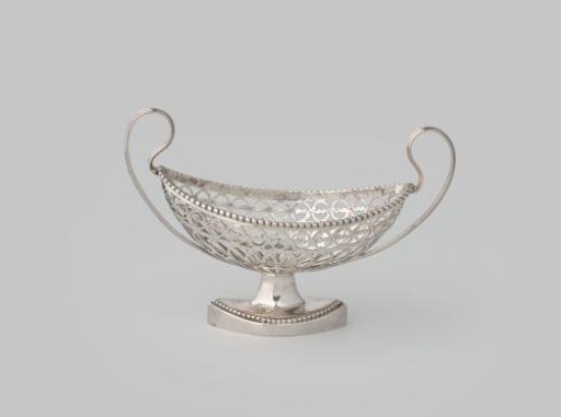 Salt Cellar, Spindle-Shaped, with Openwork Sides and Pearl Borders