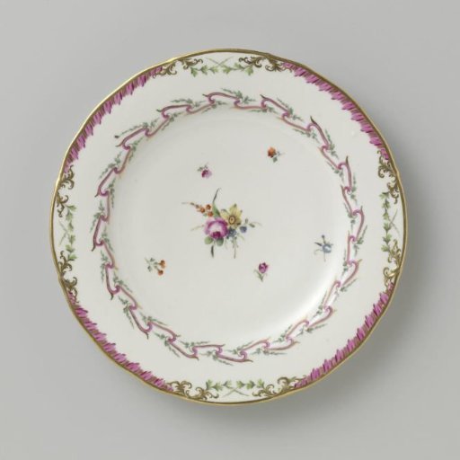 Plate, Flat Model, Belonging to a Service with a Swirling Ribbon Motif Featuring Leafy Branches, Bouquets of Flowers, and Scattered Flower Branches