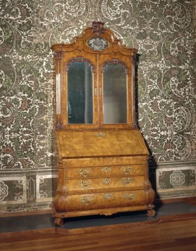 Writing Cabinet with Mirrors and a Monogram PVA on the Writing Surface