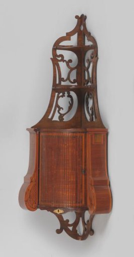 Corner étagère with a jalousie door, decorated with marquetry