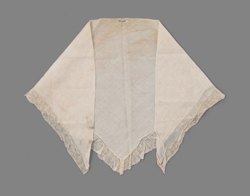 Linen Batiste Fichu, Square and Trimmed on Two Sides with Five-Hole Flemish Bobbin Lace