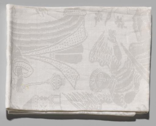 Napkin with the Sacrifice of Abraham and the family coats of arms of Van Burmania and Juckema