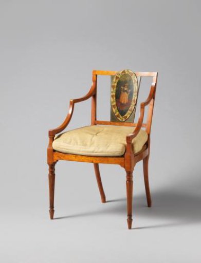 Chair of partially veneered and painted satinwood