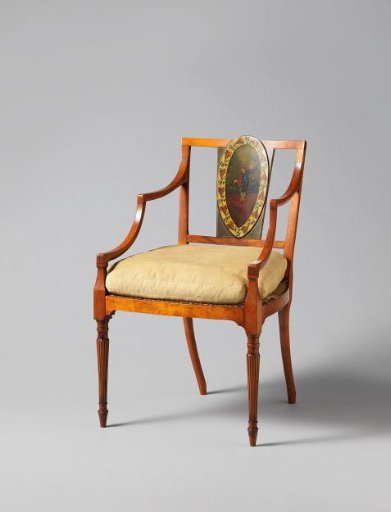 Chair of partially veneered and painted satinwood