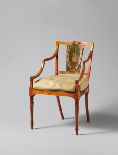 Chair of partially veneered and painted satinwood