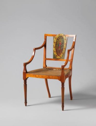 Chair of partially veneered and painted satinwood