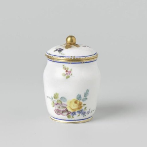 Covered pot with bouquets