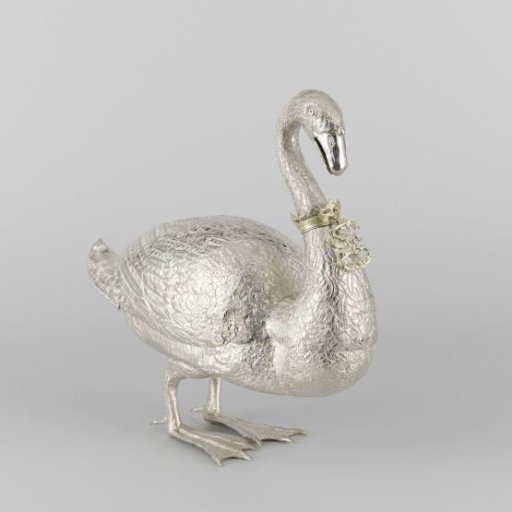 Box in the shape of a swan, consisting of two parts. On the neck of the swan a gilded silver crown with an insignia of Saint Martin.