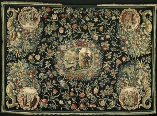 Tablecloth with the History of Joseph and a Floral Pattern