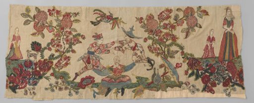 Lambrequin or fragment with chinoiserie in silk appliqué