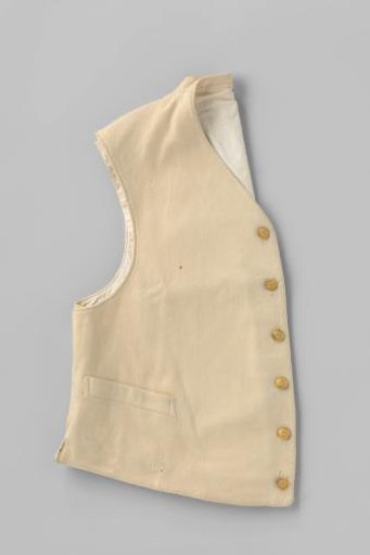 Waistcoat of coarse white cloth with copper buttons with a crowned 'W', part of an official costume of a state treasurer