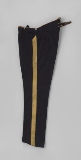 Trousers of black cloth decorated with wide gold braid, part of the official costume of a state treasurer
