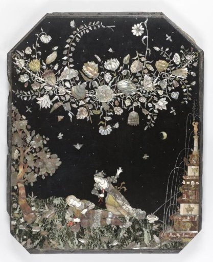 Panel with an inlaid representation of Pyramus and Thisbe