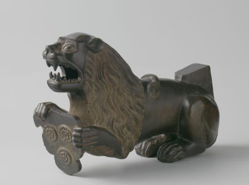Two lions with a coat of arms