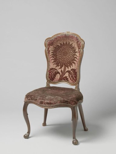 Chair, mahogany, upholstered with Utrecht velvet, featuring a pressed sunflower motif