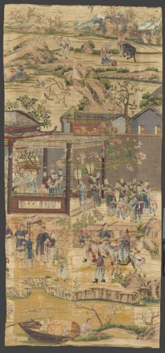 Fragment of a wall covering with Chinese genre scenes