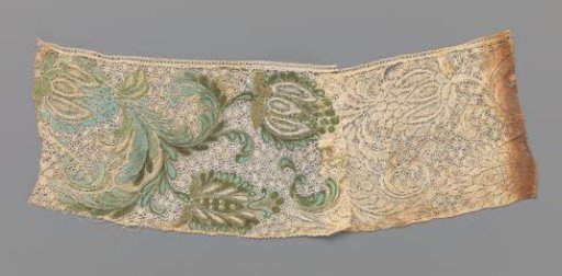 Strip of bobbin lace without painted flowers and leaves, from a series of painted strips