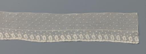 Strip of bobbin lace with motifs and flower sprigs on a strip of machine-made tulle with motifs