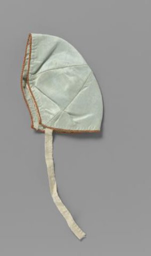 Child's cap of plain light blue moiré silk