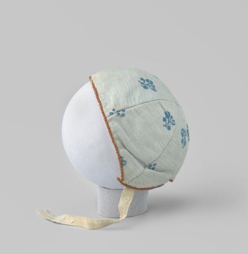 Children's Cap of Light Blue Moiré Silk with Blue Flower