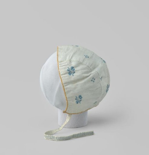 Children's Cap of Light Blue Moiré Silk with Blue Flower