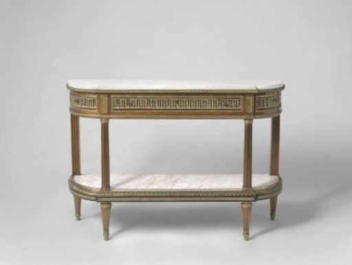 Side table with a white marble top and a mirror back panel