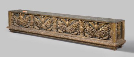 Rectangular box of gilded wood on a blue ground, later converted into a flower box