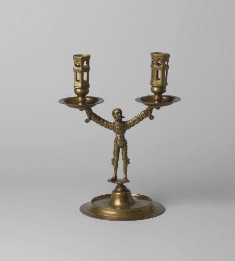 Two-armed candelabrum with a figure of a Landsknecht