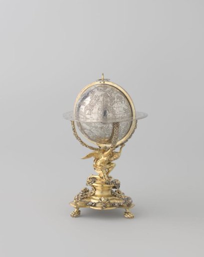 Silver Globe with Terrestrial and Celestial Globes Decorated with Inscription