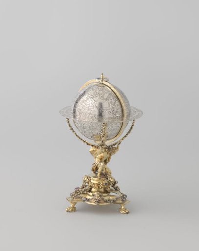 Silver Globe with Terrestrial and Celestial Globes Decorated with Inscription