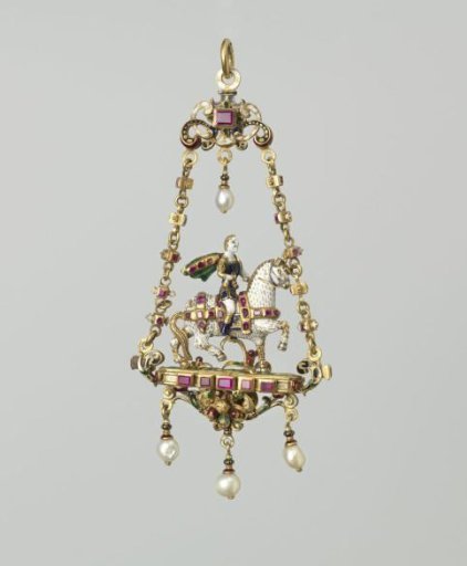 Pendant with a rider on a pedestal