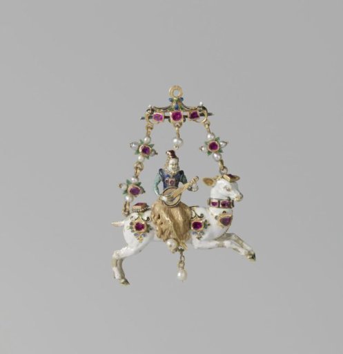 Pendant with a lute player on a roe deer