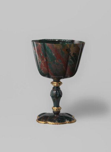 Chalice of blood jasper in an enamelled gold mount